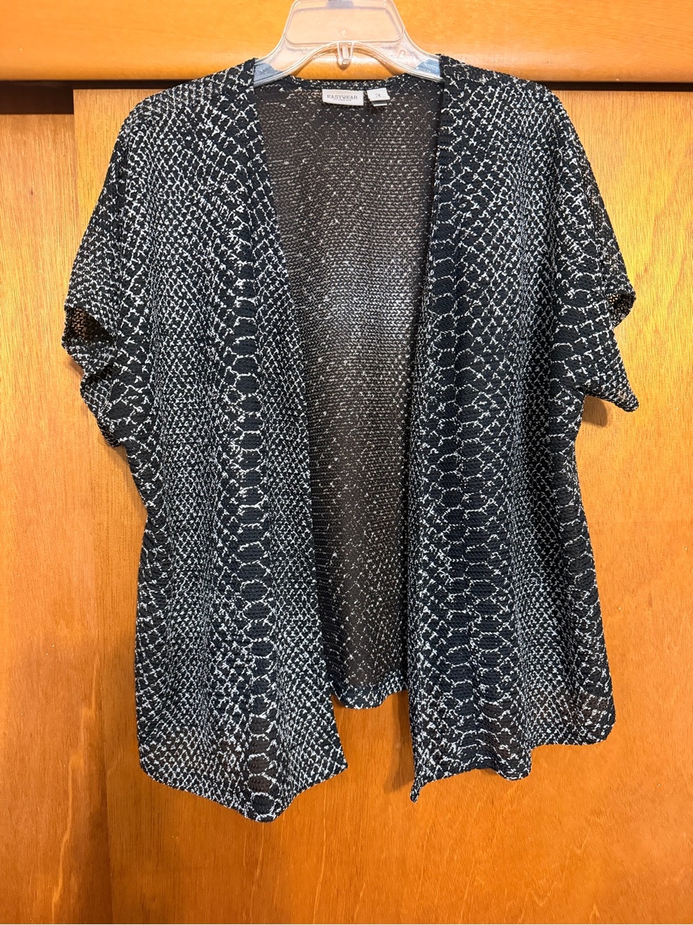 Chico's Black and White Open-Front Short-Sleeve Cardigan